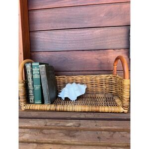 Vintage Wicker Rattan Storage Basket Rectangular Caddy with Handles 20x11x8